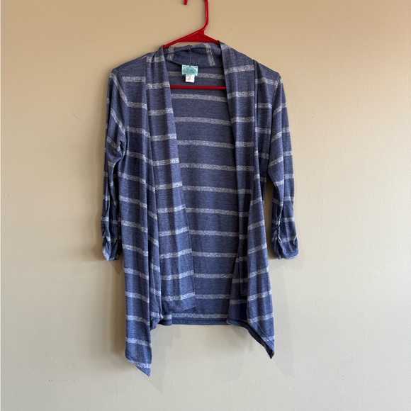 Blue Grey Stripe 3/4 Cinch Sleeve Cardigan - Picture 1 of 5